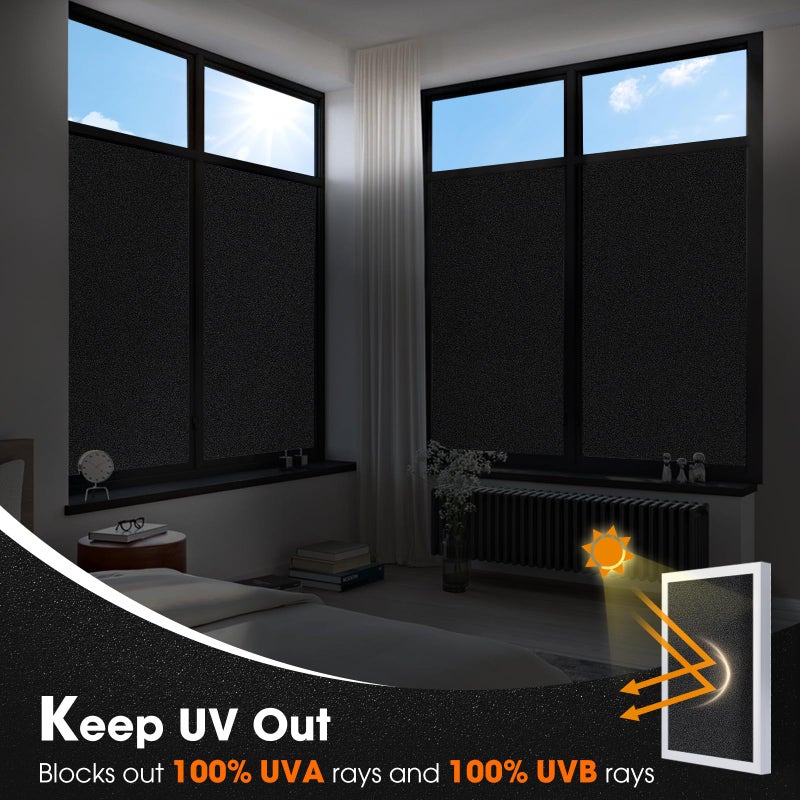 Coavas 100% Blackout Window Film UV Heat Blocking Window Privacy Film Room Darkening Frosted Glass Window Cover Static Cling Removable Window Tint for Home Day Sleep Bedroom (No Glue,35.4"W x 78.7"L) - Image 3